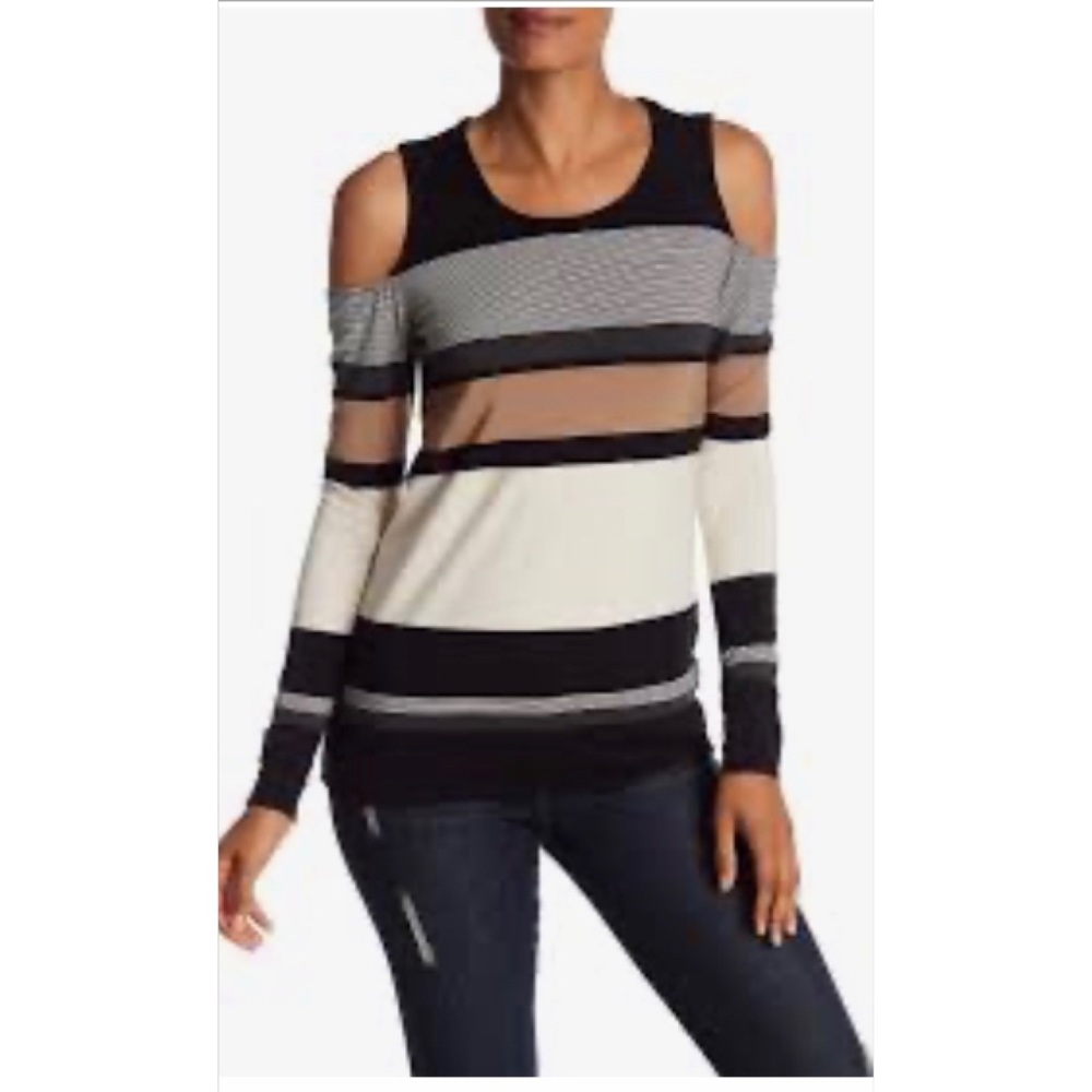 The Limited Cold Shoulder Top Black Tan XL